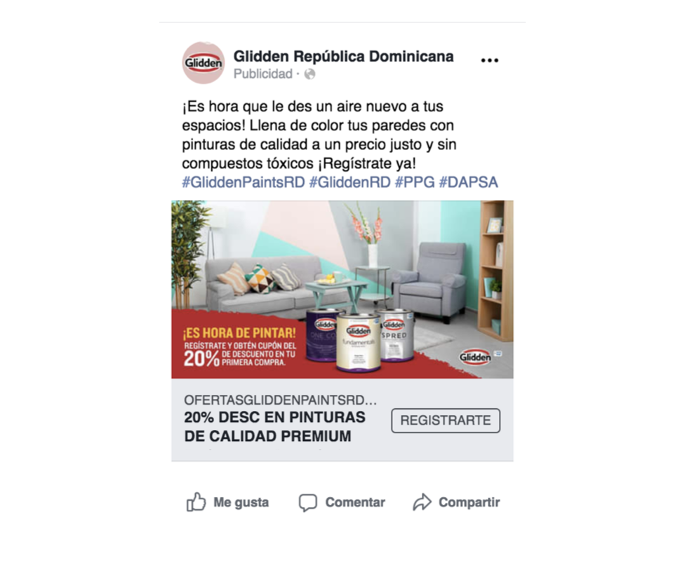 Ejemplo de Anuncio en Facebook Glidden Paints